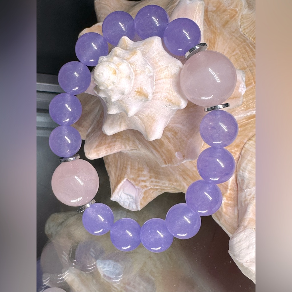 Lilac Quartz + Pink Quartz Natural Stones Bracelet Size 7”